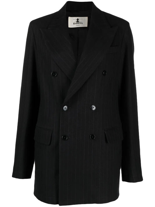 Pinstripe-Pattern Double-Breasted Blazer