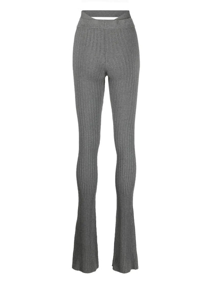 Ribbed-Knit Flared Trousers