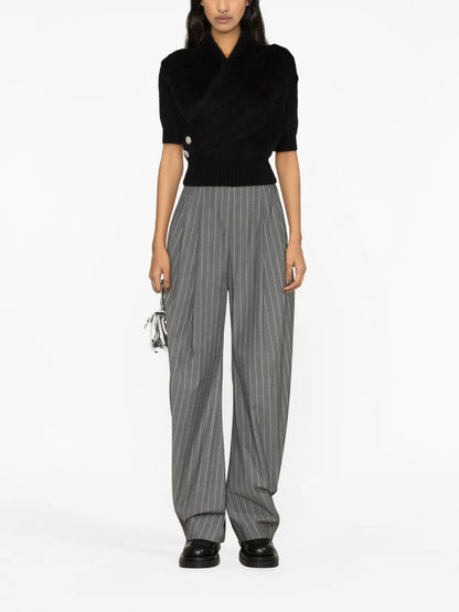 Crystal-Embellished Buttons Wrap Knitted Top