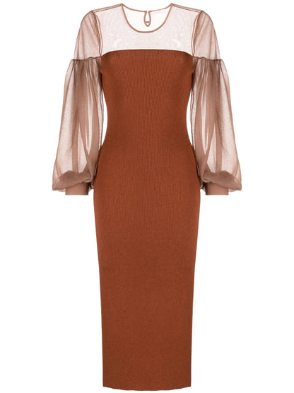Milla Sheer-Panelling Ribbed Dress