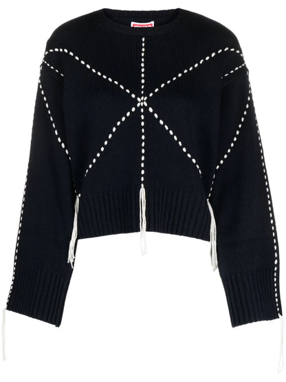 Sashiko-Stitch Wool Blend Jumper