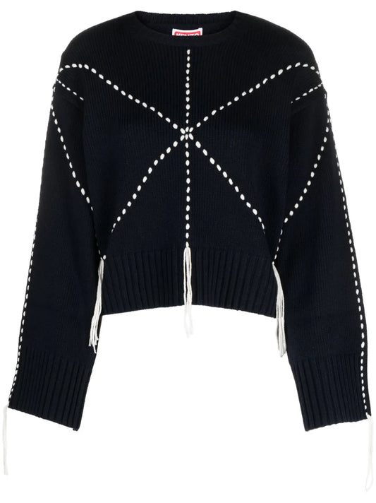 Sashiko-Stitch Wool Blend Jumper