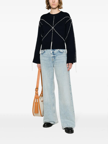 Sashiko-Stitch Wool Blend Jumper