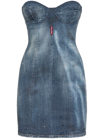 Studded Denim Bustier Minidress