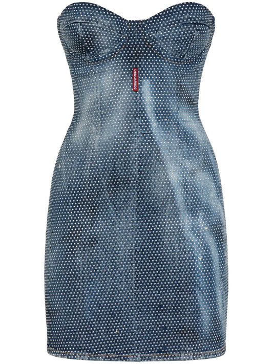 Studded Denim Bustier Minidress