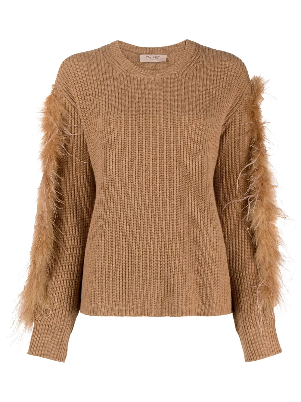 Feather-Trim Ribbed-Knit Jumper