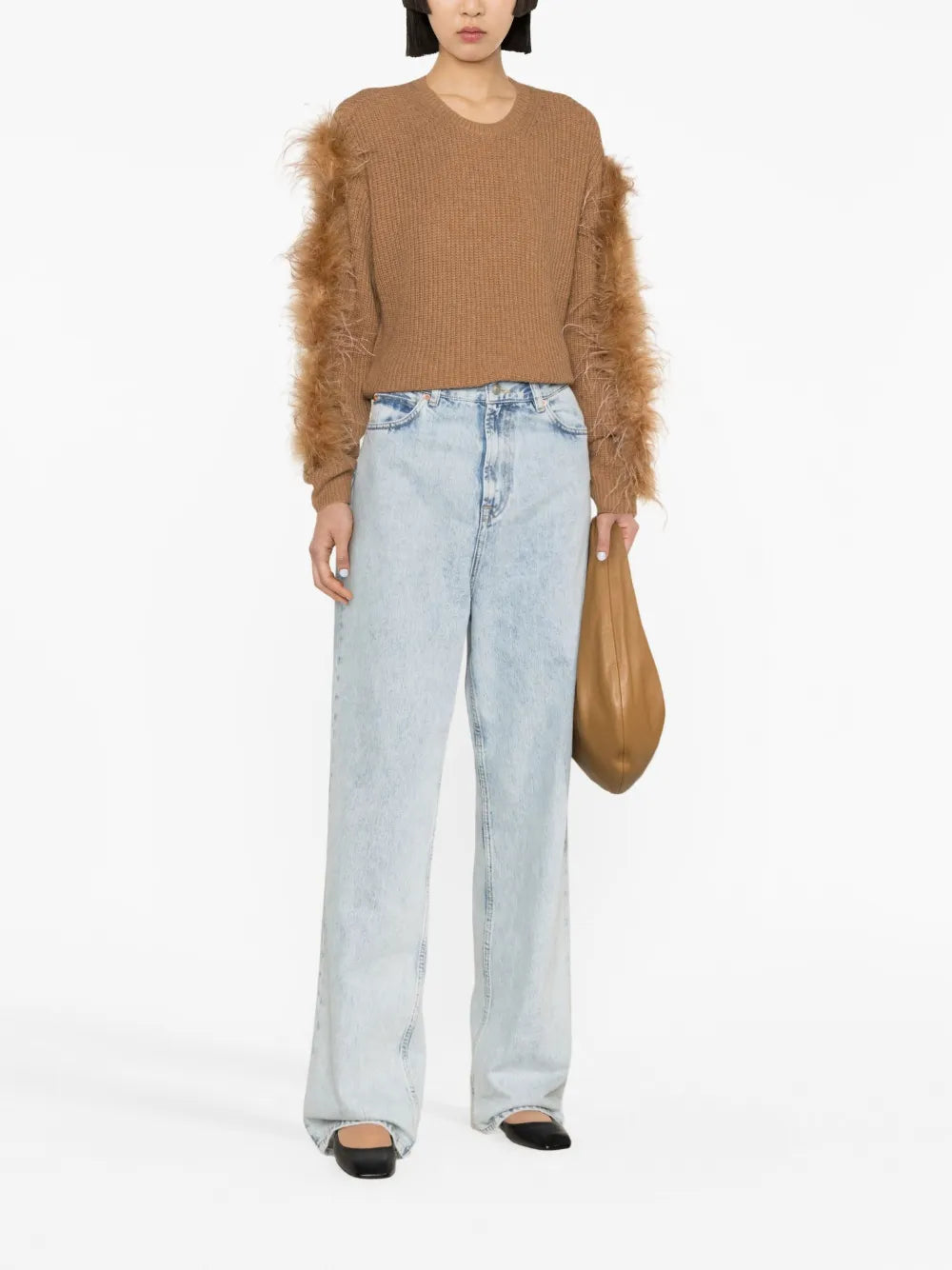 Feather-Trim Ribbed-Knit Jumper