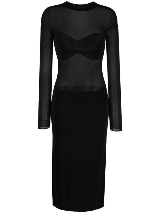 Long-Sleeved Sheer Midi Dress