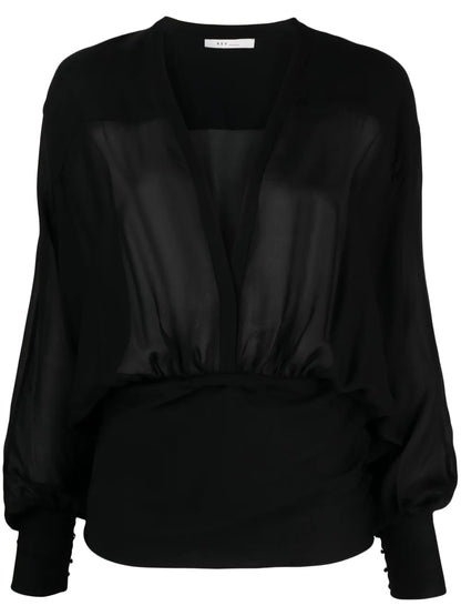 V-Neck Gathered Blouse