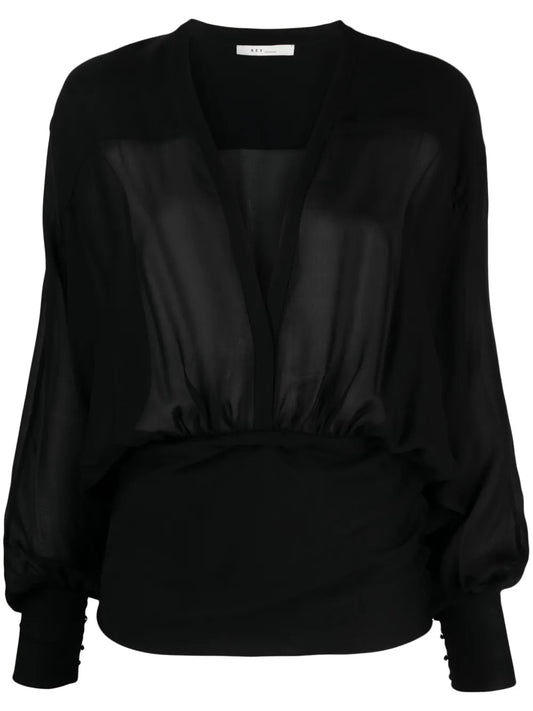 V-Neck Gathered Blouse