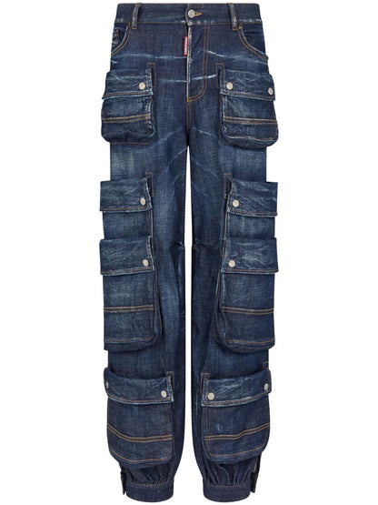 Tapered Cargo-Pocket Jeans