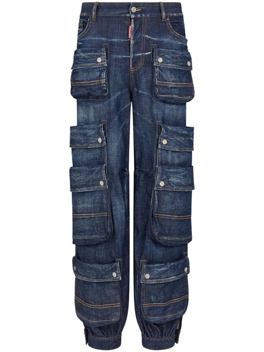 Tapered Cargo-Pocket Jeans