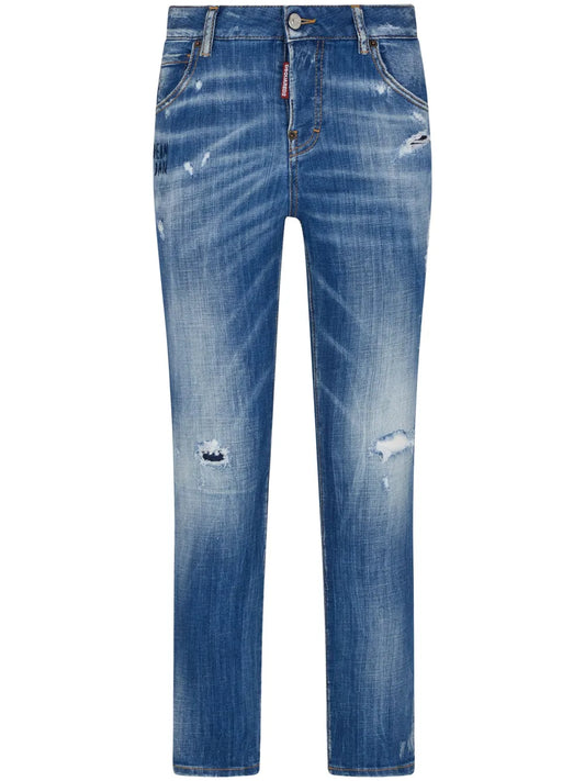 Ripped Straight-Leg Jeans