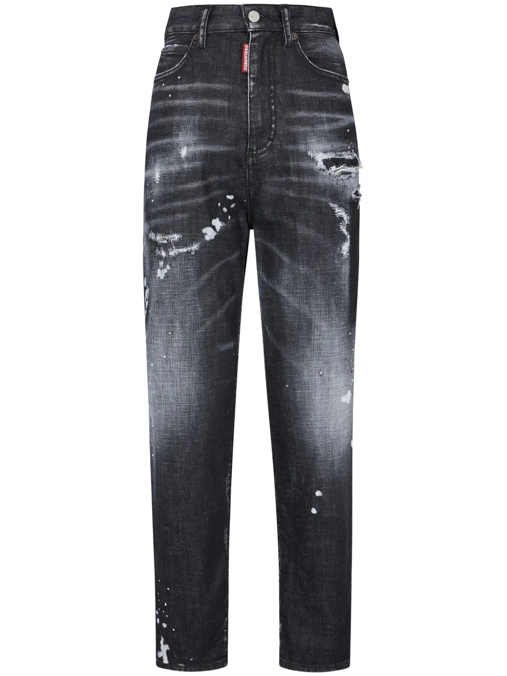 High-Rise Straight-Leg Distressed Jeans