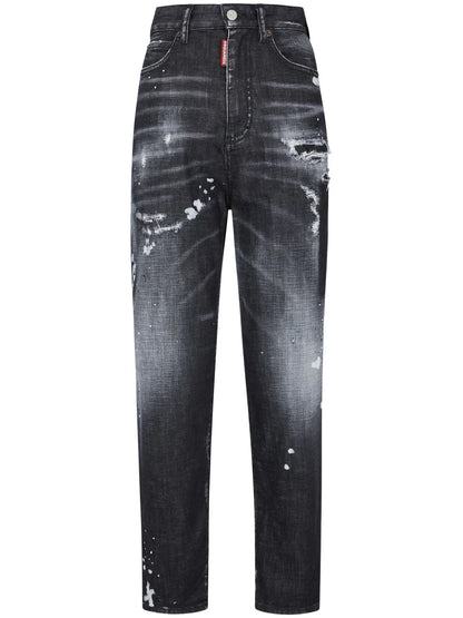High-Rise Straight-Leg Distressed Jeans