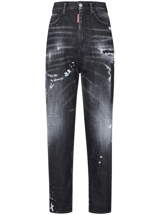 High-Rise Straight-Leg Distressed Jeans