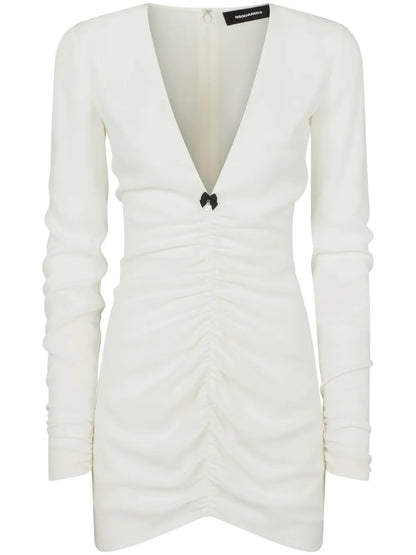 V-Neck Gathered Minidress