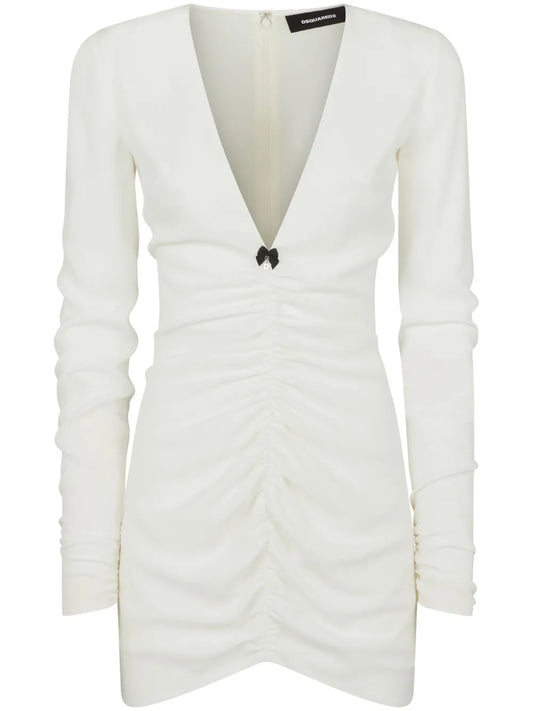 V-Neck Gathered Minidress