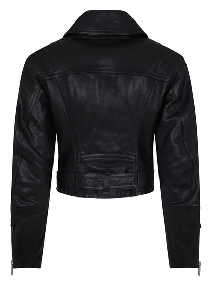 Cropped Leather Biker Jacket