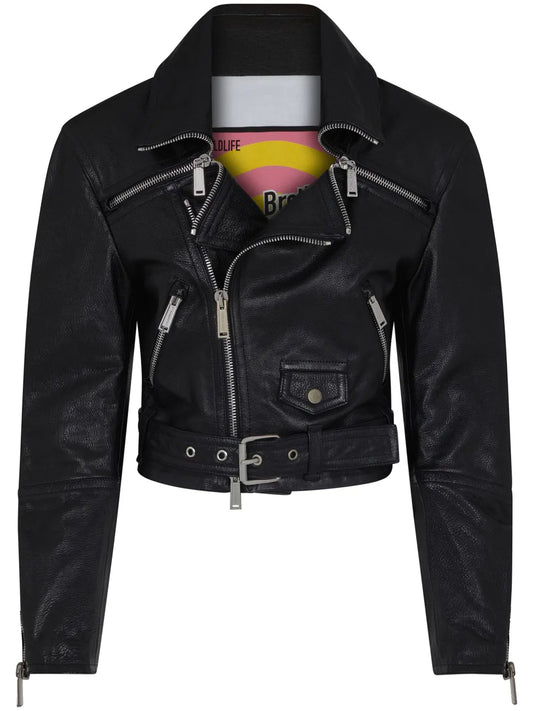 Cropped Leather Biker Jacket