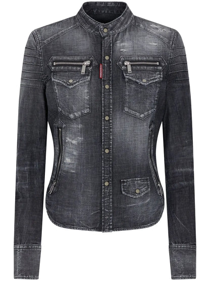 Distressed-Effect Denim Shirt