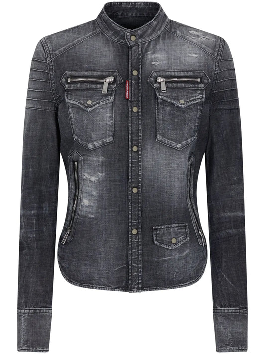 Distressed-Effect Denim Shirt