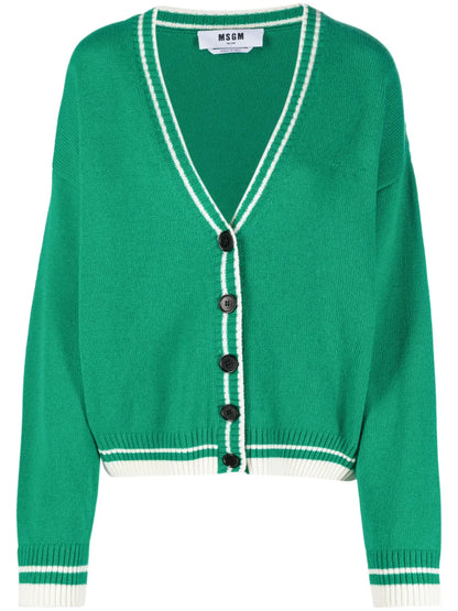 Striped-Edge Knitted Cardigan