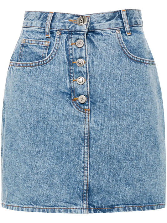Logo-Engraved Buttons Denim Skirt