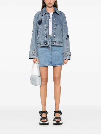 Logo-Engraved Buttons Denim Skirt