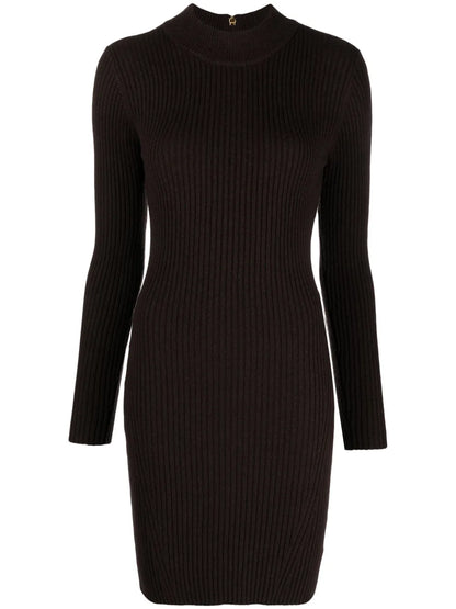 Long-Sleeved Ribbed-Knit Minidress