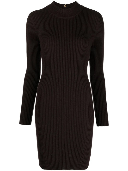Long-Sleeved Ribbed-Knit Minidress