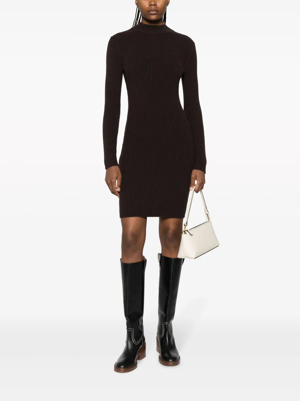Long-Sleeved Ribbed-Knit Minidress