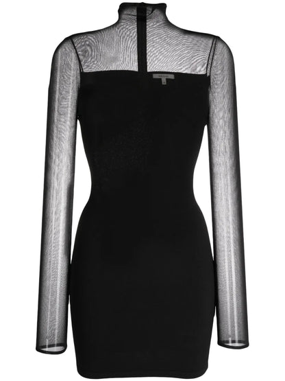 Roll-Neck Semi-Sheer-Panelled Minidress