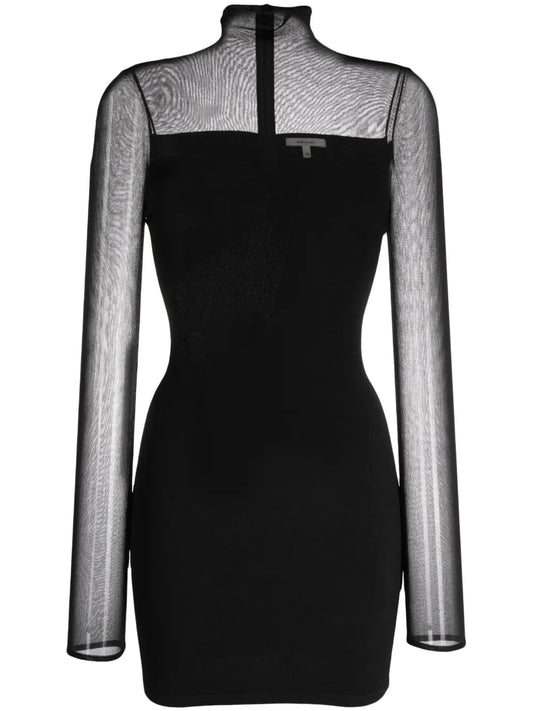 Roll-Neck Semi-Sheer-Panelled Minidress