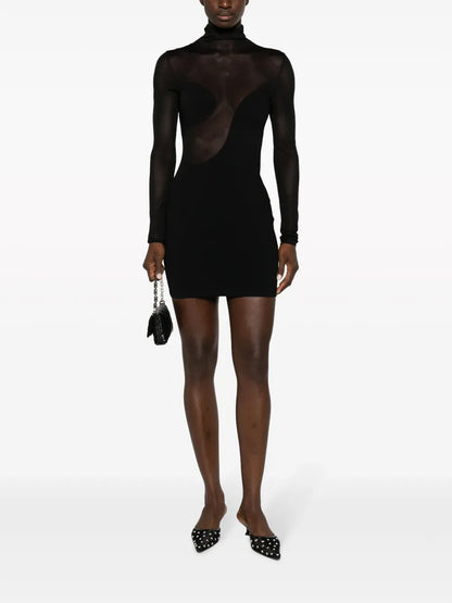 Roll-Neck Semi-Sheer-Panelled Minidress