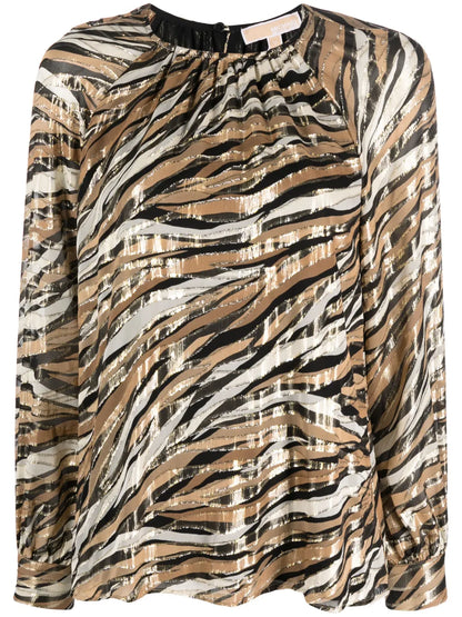 Tiger-Print Long-Sleeved Blouse