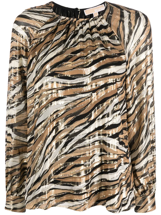 Tiger-Print Long-Sleeved Blouse