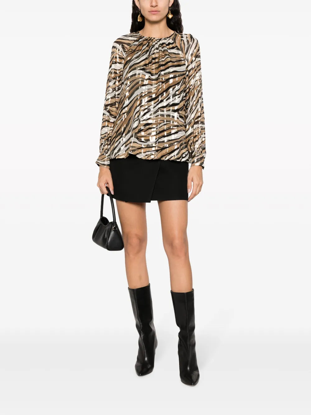 Tiger-Print Long-Sleeved Blouse