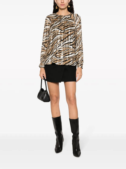 Tiger-Print Long-Sleeved Blouse