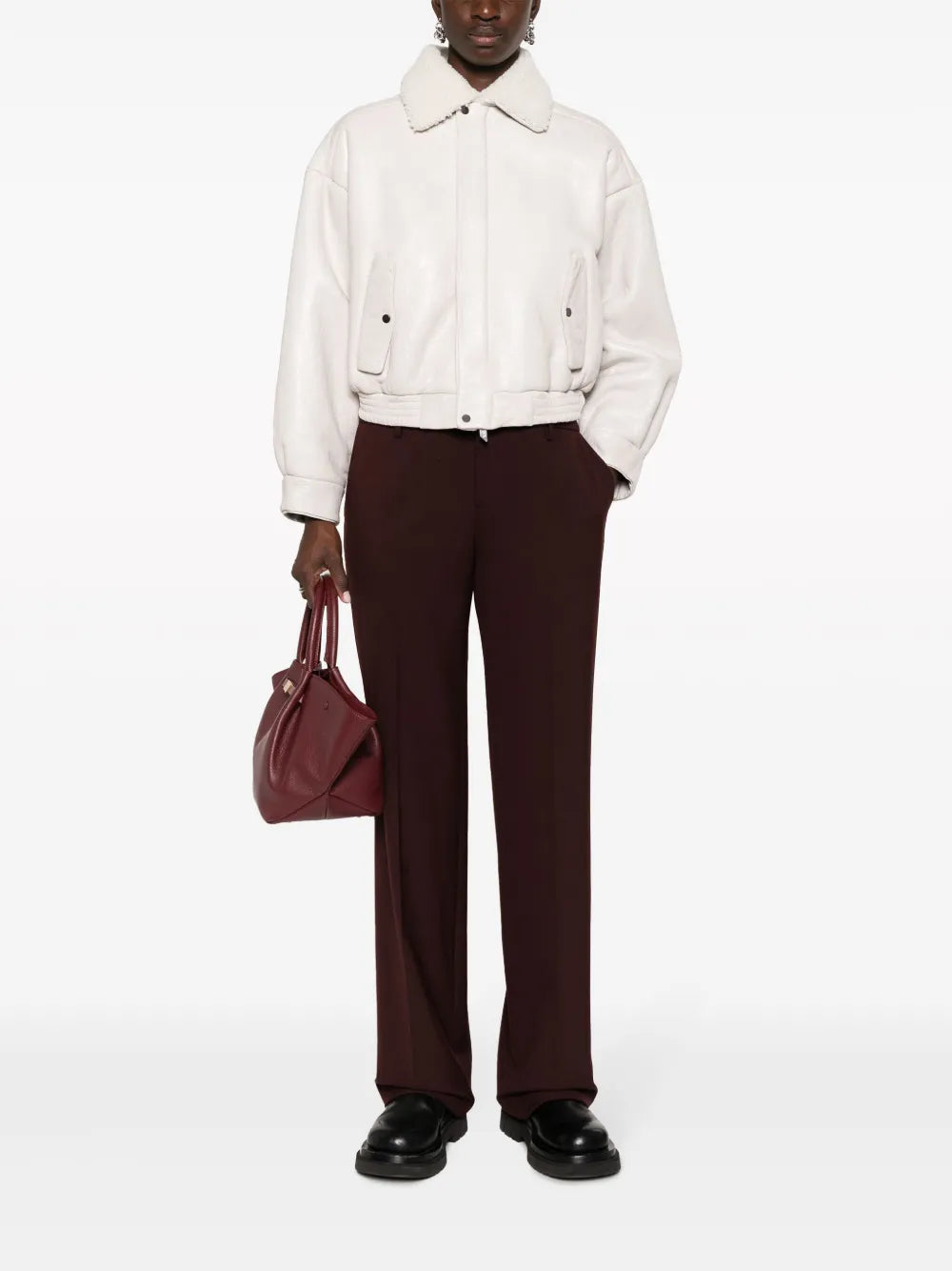 Shearling-Collar Leather Jacket