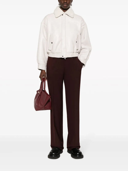 Shearling-Collar Leather Jacket