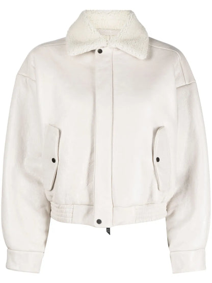 Shearling-Collar Leather Jacket