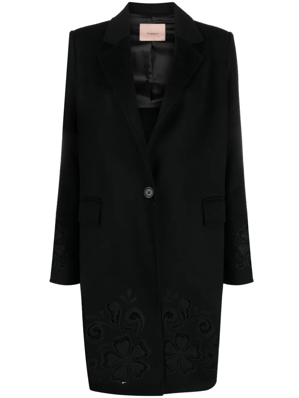 Floral-Embroidered Single-Breasted Coat