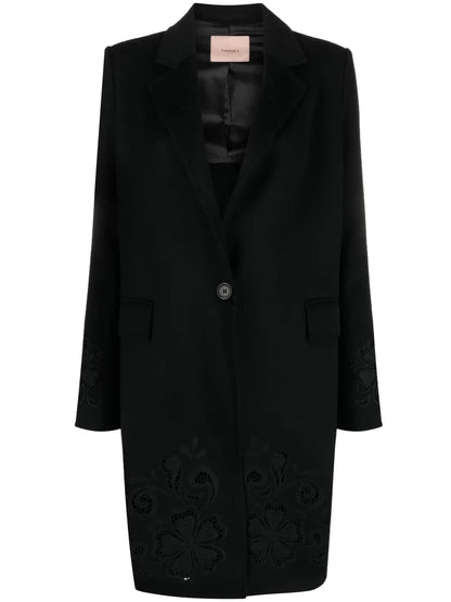 Floral-Embroidered Single-Breasted Coat