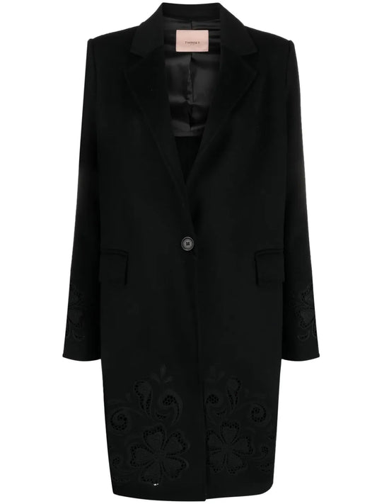 Floral-Embroidered Single-Breasted Coat