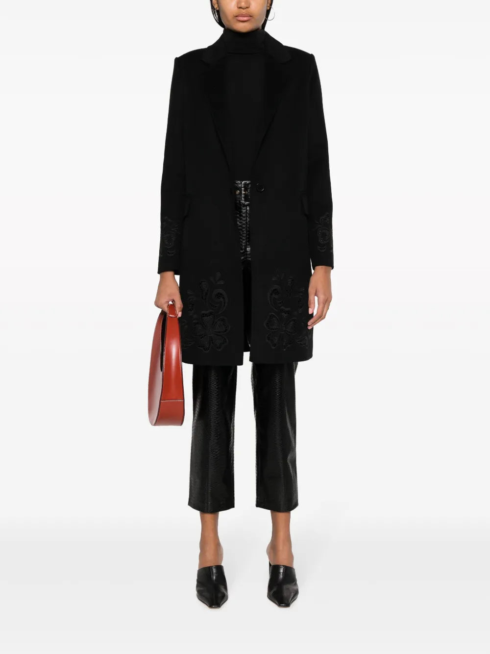 Floral-Embroidered Single-Breasted Coat