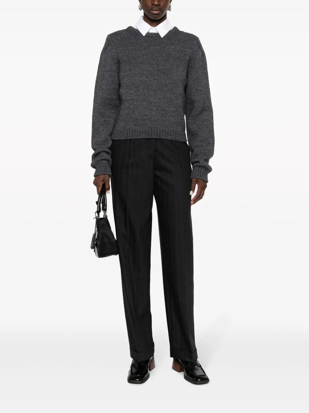 Pinstripe Herringbone Wool Trousers