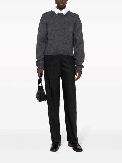 Pinstripe Herringbone Wool Trousers
