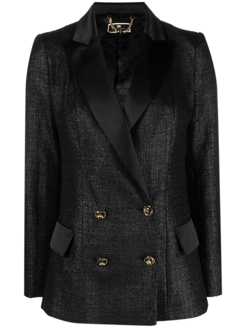 Double-Breasted Laminated-Tweed Blazer