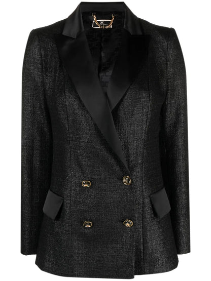 Double-Breasted Laminated-Tweed Blazer